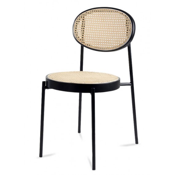 Preston chair in natural rattan and black lacquered aluminum