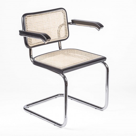 Replica of the Cesca Chair with armrests by designer Marcel Breuer