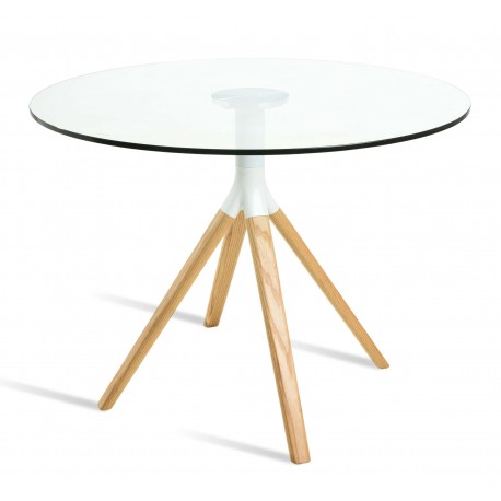 Braun design table in tempered glass and beech wood