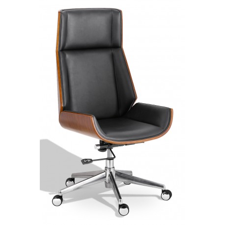 Nordic Highback office chair in walnut wood with leatherette cushion