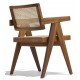 Compass chair with armrests in teak wood and natural rattan