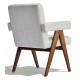 Compass chair with armrests in teak wood and bouclé fabric