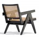 Compass lounge chair with armrests in teak wood and natural rattan