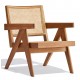 Compass lounge chair with armrests in teak wood and natural rattan